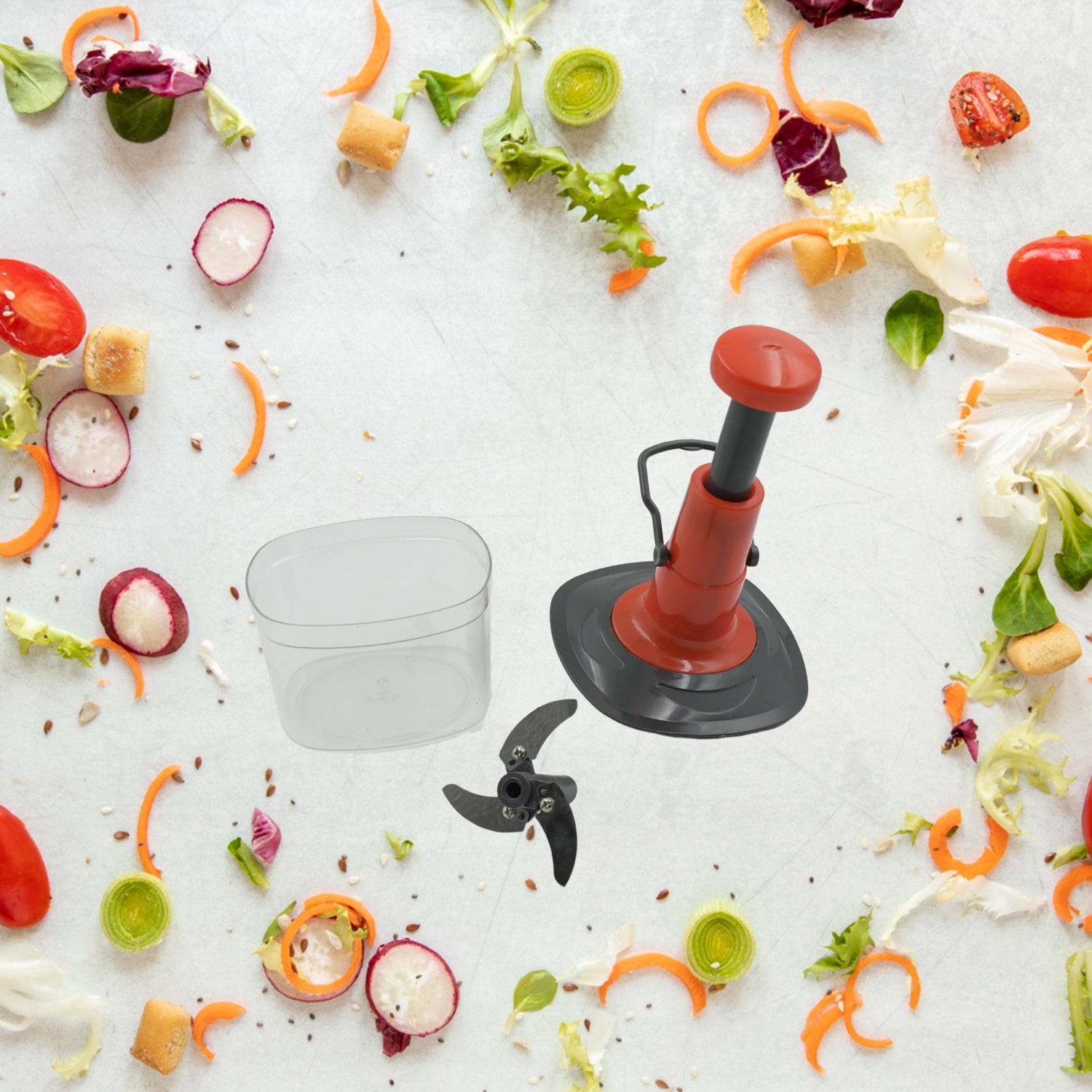 5790 Manual Press Fruit  Vegetable Chopper With 3 Stainless Steel Blades Anti-slip Base And Locking System Cutting Chopper For Kitchen (650 Ml) 5790 Manual Press Fruit  Vegetable Chopper With 3 Stainless Steel Blades Anti-slip Base And Locking System Cutting Chopper For Kitchen (650 Ml)